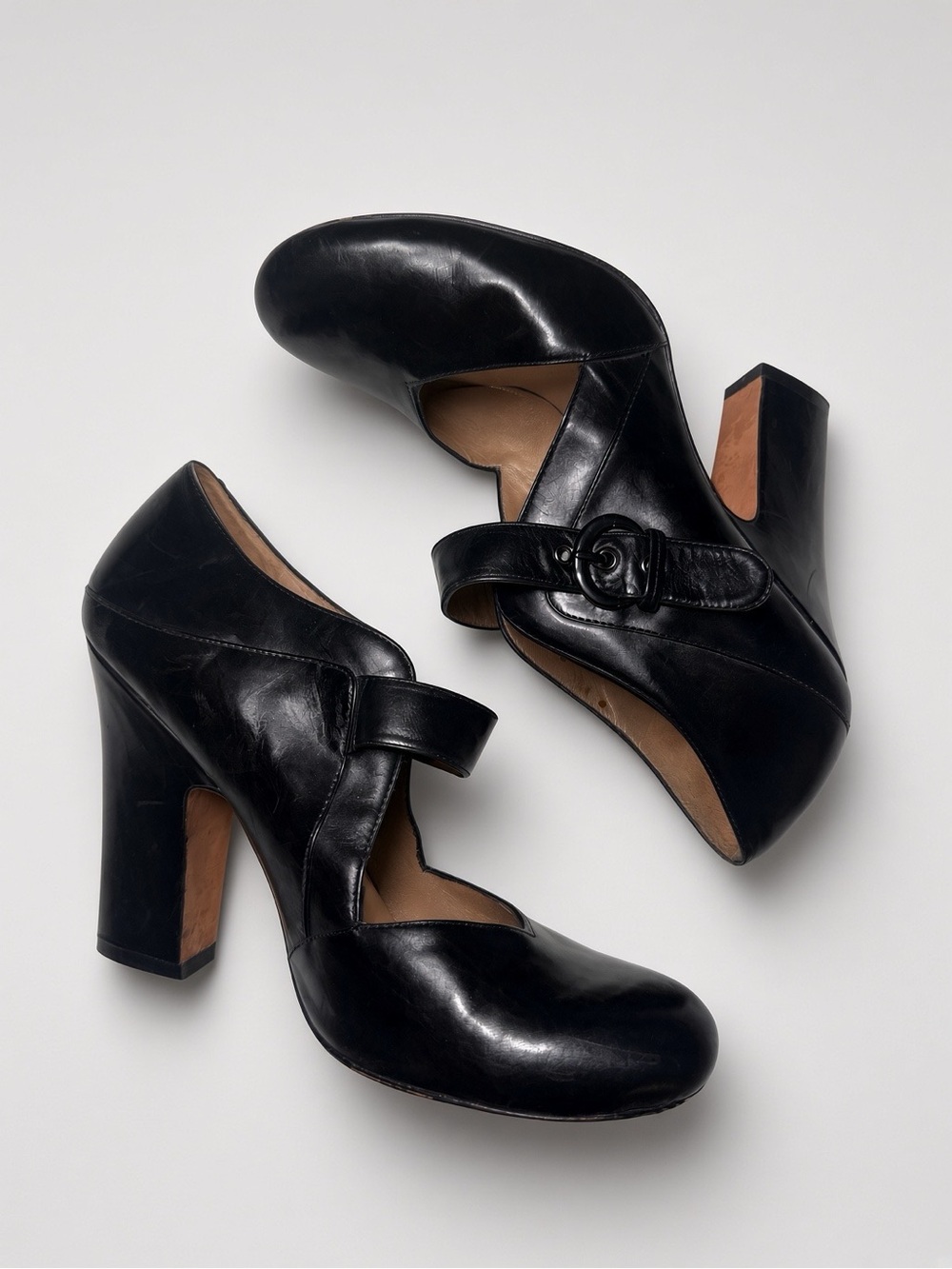 JOAN & DAVID Black Leather Mary Jane Pumps 7.5 with 4” Heel